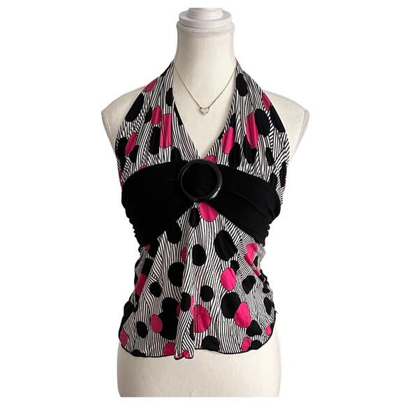 Hot Fash Super Vintage 90s Early 2000s Y2K Haltered Plunging Polka Dot Top - Picture 1 of 5